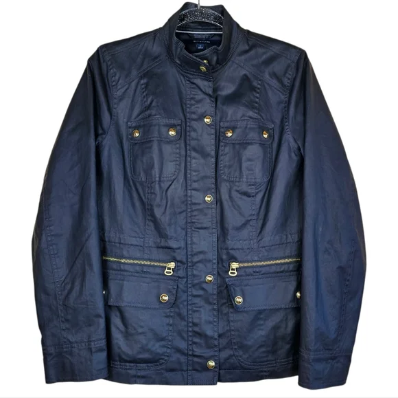 Tommy Hilfiger Women's Navy Waxed Utility Jacket With Cinchable Waist - Picture 2 of 12